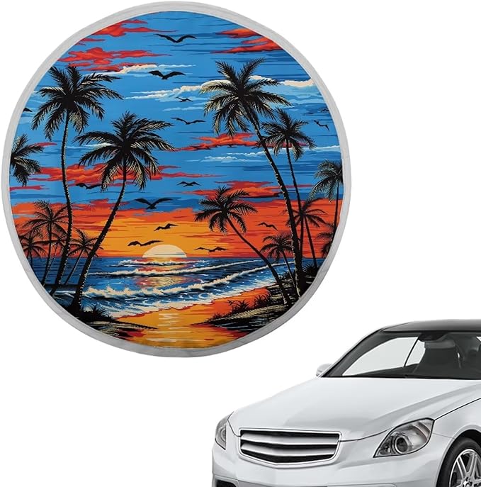 Hawaiian Steering Wheel Reflector Protector Sunset Vehicle Steering Wheel Sun Shade Cover 17 Inch Heat Resistant Car Rudder Sunshade Summer Essential Gift for Holiday