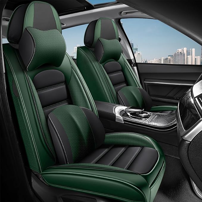AREKA 2 Car Seat Covers for Subaru Crosstrek 2016-2026 Breathable Leather,Waterproof Car Seat Protectors with Comfort Headrest Pillows,Automotive Vehicle Cushion with Storage Pockets (Luxury,Green)