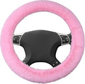 Wuyaoyao Fuzzy Car Steering Wheel Cover, 15'' Soft Auto Steering Wheel Protector for Warm Winter, Elastic Anti-Slip Fluffy Wheel Covers, Universal Car Accessories for Women and Men (Pink)