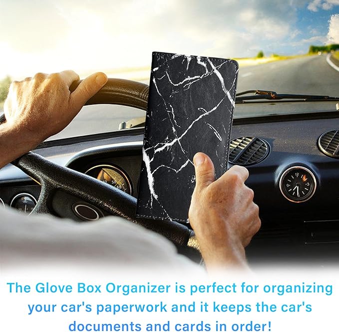 Augeny Car Registration and Insurance Holder, 5.11" x 9.44" Premium Auto Glove Box Organizer with Magnetic Closure, Wallet Case Accessories for Cards, Document, Driver License (Marble Black)
