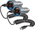 65W 4-Port Super Fast Type C Car Charger USB C for Galaxy S25 S24 S23 Ultra S22 A16 A53 A54 PD/QC3.0 Android Car Phone Charger with Voltage Display Cigarette Lighter Adapter+5FT Type C Coiled Cable