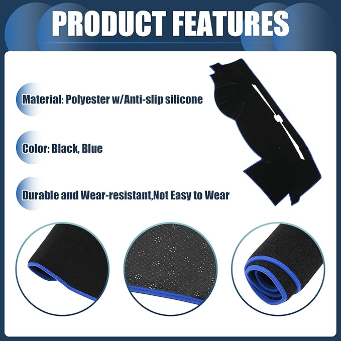 Dash Cover, Center Console Non-Slip Dashboard Carpet Mat for Dodge Durango 2014-2020 Polyester Black Blue,1Pc