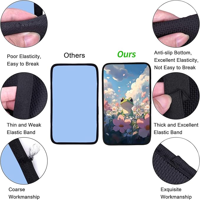 JANENFNA Car Armrest Cover Pads Universal Fashion Cute Auto Center Console Armrest Cover Pad with 2PCS Car Coasters Soft Waterproof Car Armrest Seat Protector for Women,Green Frog in Flowers