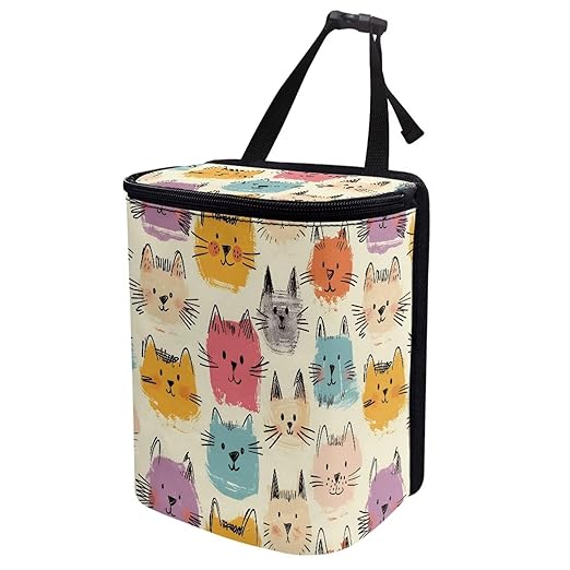 Cute Cats Print Car Trash Can with Lid Hanging Car Trash Bag Leak-Proof Portable Cars Garbage Bin Truck Sedan Accessories Interior Cars Organizer