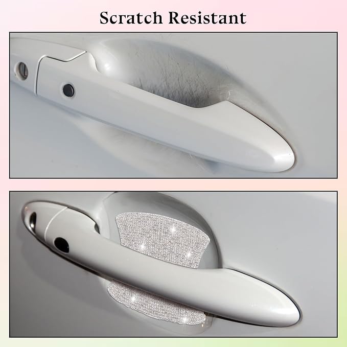 10Pcs Bling Car Door Handle Protector, Bling Auto Doors Handles Sticker Anti-Scratch Protective Cover Glitter Automotive Exterior Accessories Car Accessories Universal for SUV, Truck(Silver)