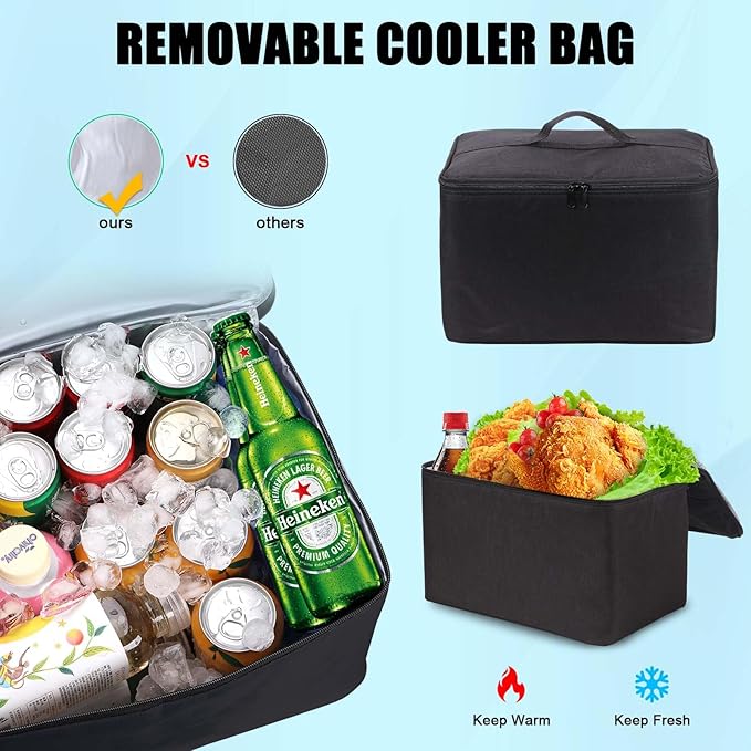 MOJIOO Large Trunk Organizer for Car, SUV, Truck with Removable Cooler Bag-Collapsible Multi Compartments w/Foldable Cover, Non Slip Bottom Cargo Storage (Black)