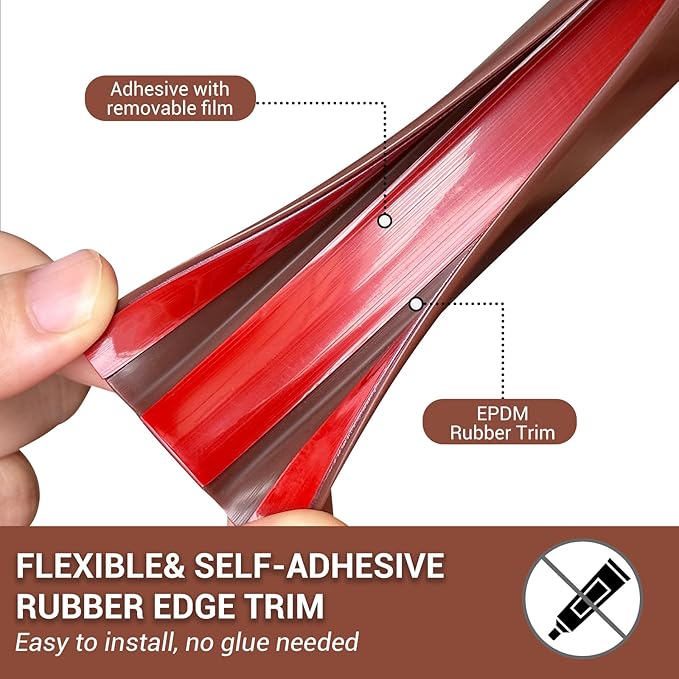 Rubber Edge Trim, Flexible Self Adhesive U Shaped Peel and Stick Edge Banding, 2"(50.8mm) U Channel Edge Protector, Edge Guards for Woods, Furniture, 20Ft, Brown Color
