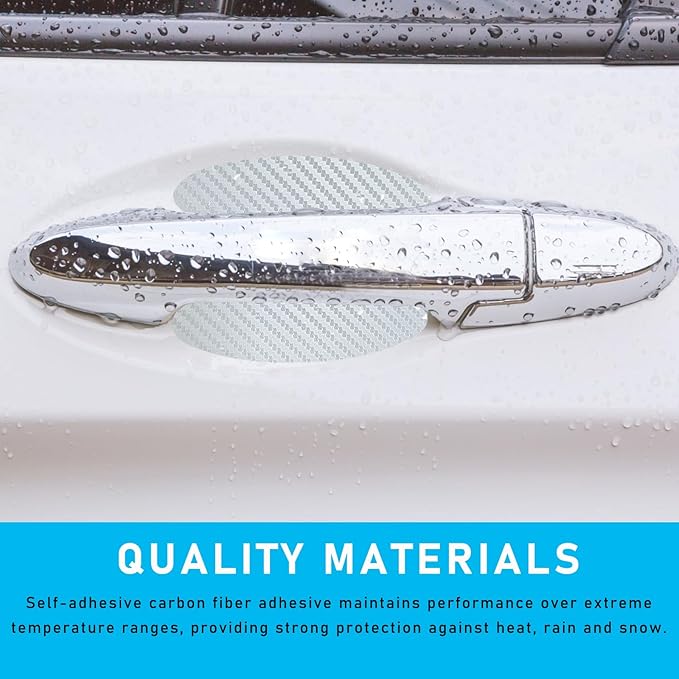 Ziciner 8 PCS Car Door Handle Sticker, Carbon Fiber Texture Auto Door Handle Protective Films, Anti-Scratches Door Side Handle Paint Guard, Universal Car Accessories (Silver)