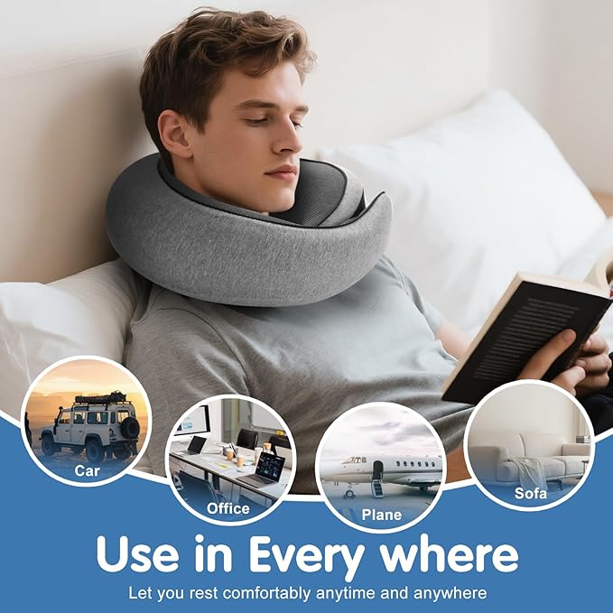 Vietora Eud Travel Neck Pillow, Memory Foam Neck Support for Airplane, Car & Office, Breathable Portable Design with Eye Mask, Earplug Holder & Carry Bag, for Christmas & New Year