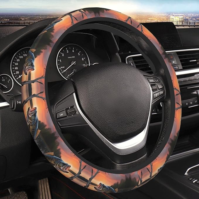 Largemouth Bass Fishing Universal Fit Steering Wheel Cover for Car, Truck, and SUV, Durable Steering Wheel Protection