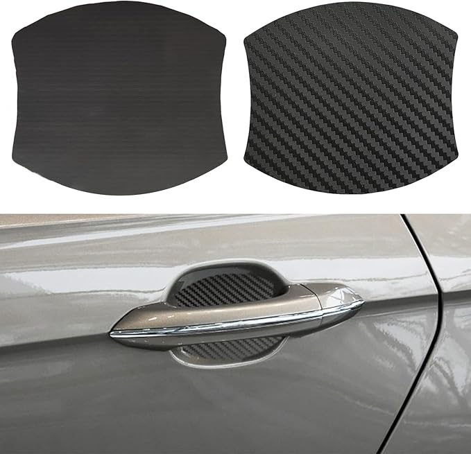 kingsea 4PCS Car Door Handle Scratch Protector, Removable Magnetic TPU 3D Carbon Fiber Texture Car Door Handle Paint Scratch Protector Sticker Universal (Style 1)