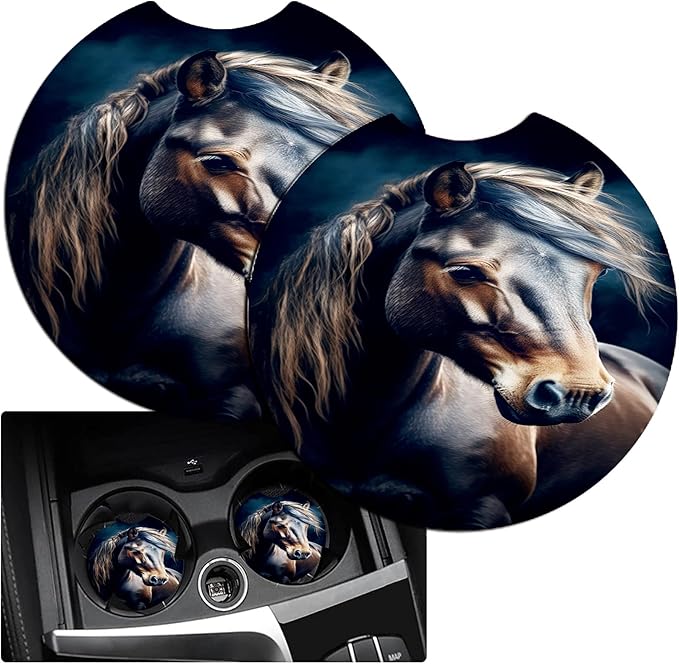 JANENFNA Car Armrest Cover Pads Universal Fashion Cute Auto Center Console Armrest Cover Pad with 2PCS Car Coasters Soft Waterproof Car Armrest Seat Protector for Women,Small Horse