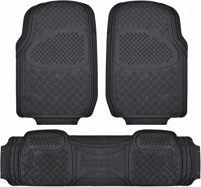 BDK MaxDuty Rubber Floor Mat for Car, SUV,Van & Truck - Super Heavy Duty Rubber , Trim to Fit & 3 Piece (Black)