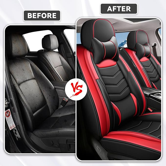 Car Seat Covers Fit for Chevy Trax 2015-2025, Side Airbag Compatibility, 3D Lumbar Support and Seamless Fit, Easy to Clean Sports Seat Cover2 Pcs Front with Pillow, Black Red