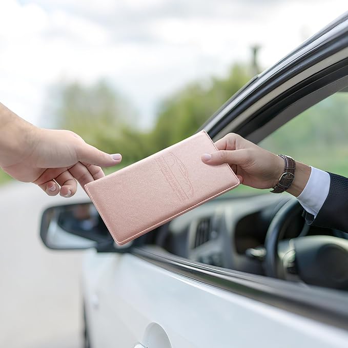 JUSTTOP 1Pack Car Registration and Insurance Holder,Car Document Holder for Cards License with Magnetic Shut,Vehicle Glove Box Car Organizer for Documents, Cards, License(Pink)