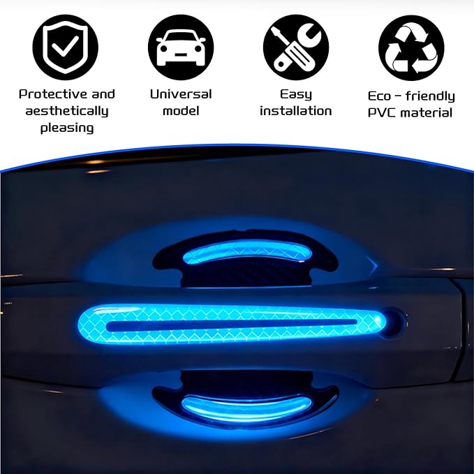 CllyCnny Car Door Handle Protector - 8Pack Universal Carbon Fiber Scratch Proof Guard - ReflectiveDoors Door Handle Bowl Sticker Universal for Most Car Handles