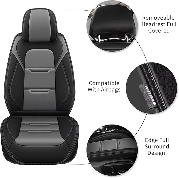 YORKNEIC 2 Front Car Seat Covers for Kia Sorento 2007-2024 2025 Faux Leather Waterproof Seat Covers Automotive Seat Protectors Cushions with Airbag Compatible(2 Front Seat,Black&Grey)