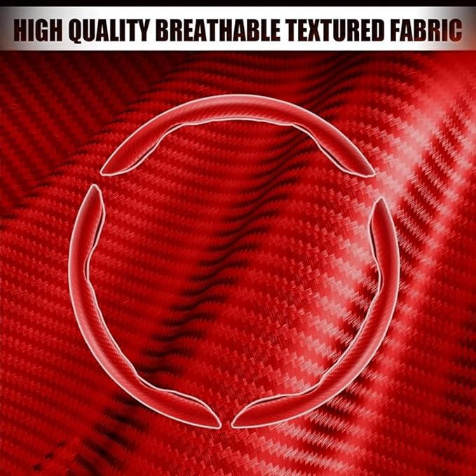 3pcs Carbon Fiber Car Steering Wheel Cover, Segmented Anti-Skid Steering Wheel Protector, Universal 99% Steering Wheel, Butterfly Steering Wheel Cover Women Men, Car Accessories Interior (Red)