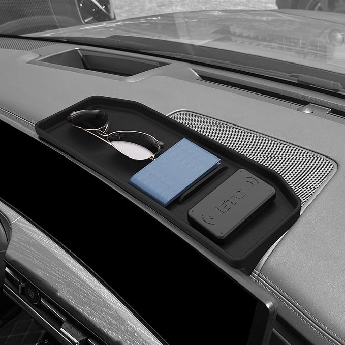 LUCKEASY Dashboard Rear Screen Storage Box for Hyundai Santa Fe 2026 2025 2024 Behind Screen Dashboard Storage Box Accessories Silicone Black