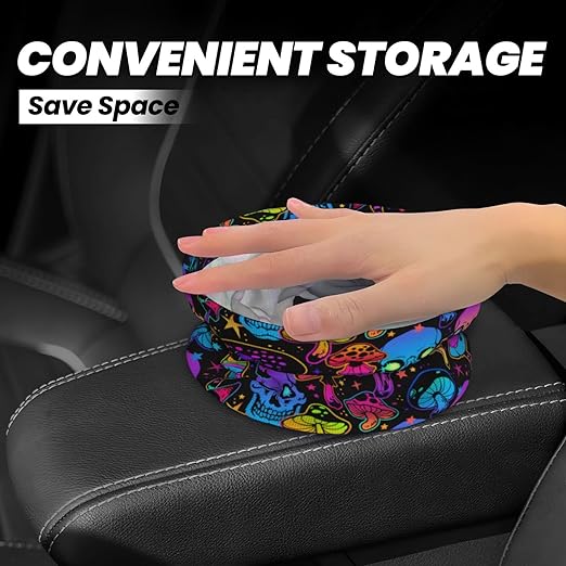BEIANSHUO Mushrooms Skulls Car Trash Can Collapsible Garbage Can,Hanging Trash Bag Water Proof with Suitable for Storage for Car Interiors,Home