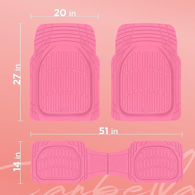 CARBELLA Rubber 4-Piece Pink Car Floor Mats - Universal Trim To Fit All Weather Champagne Pink Car Accessories - Girl Car Accessories for Women & Cute Car Mats for Women, Girly Car Decor, Truck, & SUV