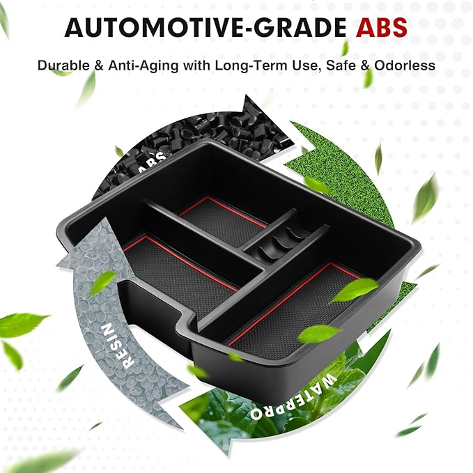Autorder Center Console Organizer for 2007-2014 Chevy Silverado Tahoe Suburban Avalanche/GMC Sierra Yukon Accessories - Floor Mounted Center Console Only - Black & Red Slip Mats