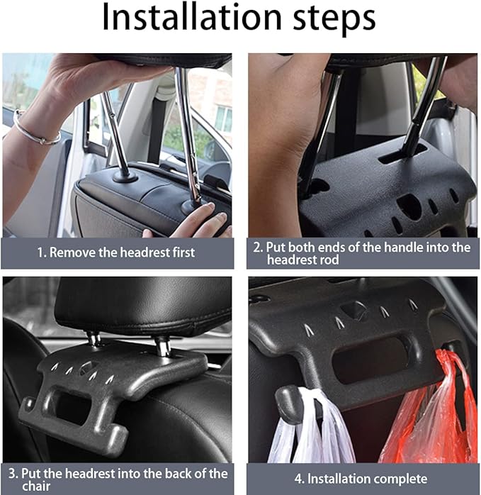 AUCELI Car Seat Headrest Hook, 2 Pack Hanger Storage Organizers for Purse Coat Grocery Handbag, Multifunctional Back Seat Headrest Grab Handle, Interior Accessories Universal for Car, Truck, SUV
