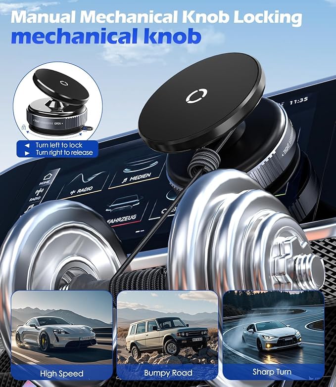 2025 Upgraded Vacuum Magnetic Phone Holder Stand,Strong Magnetic Car Phone Holder for MagSafe,for Magsafe Car Mount,Adjustable Swivel Lock, for Your Car/Gym/Mirror(Black)