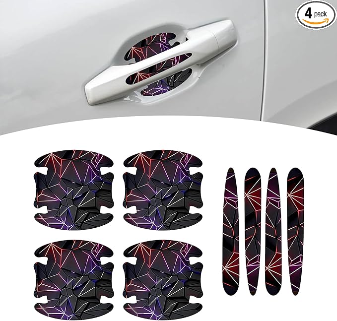 4 PackCar Door Handle Scratch Protectors, 3D Geometry Patterned Anti-Scratch Door Handle Paint Film Cover Stickers, Universal Self-Adhesive Automotive Accessories for Most Cars (Style D)