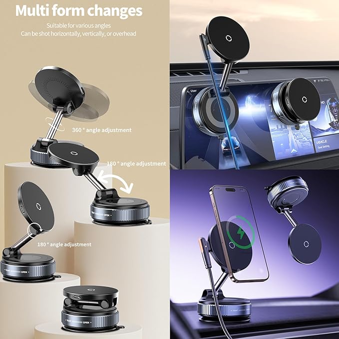 Magnetic Phone Holder for Car, Magsafe Car Mount with Nano Gel Suction Cup for Dashboard & Windshield, Compatible with iPhone 12/13/14/15/16/17 Series, Including Pro & Pro Max Models (Gray)