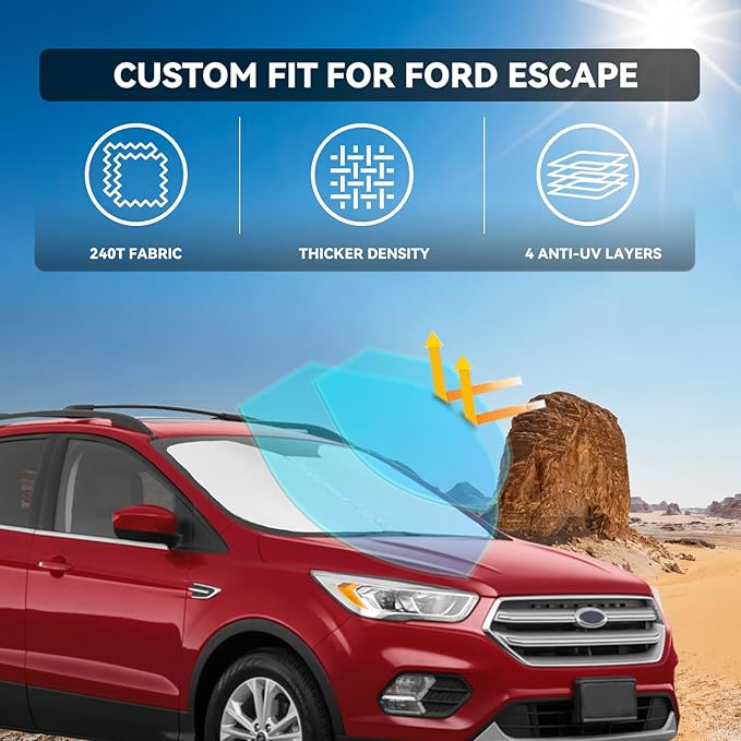 for Ford Escape 2013-2019 Windshield Sun Shade - 4 Layers Car Sunshades for Front Windows Shade Cover Custom Fit Escape Sun Visor 240T Retractable Shade Blocks UV Rays Car Accessories