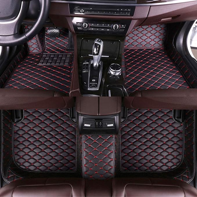 Yajomi Car Floor Mats for Dodge Journey 2009-2017 Custom Luxury Carpet Leather Car Mats Easy to Clean Car Mat Protector Full Coverage Black Red