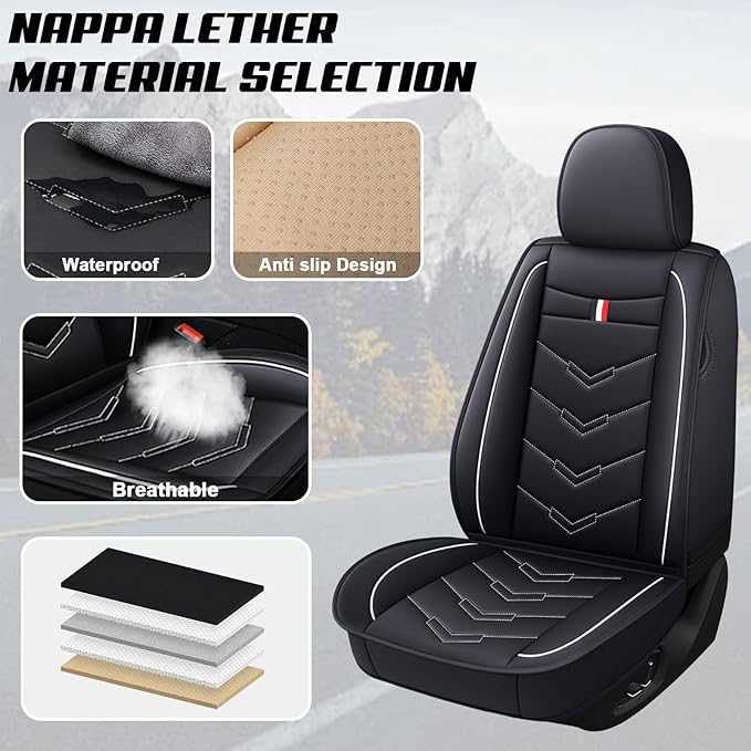 MVRVMV 5 Car Seat Covers for Ford Bronco Sport 2021-2026, Wear-Resistant & Anti-Slip Leather Seat Protectors (5 Seat Standard, Black-White)