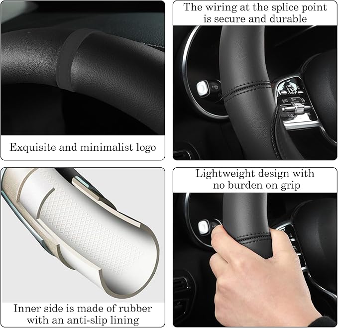 All Black Car Steering Wheel Cover, Nappa Leather, Bottom Color Blocking, Universal 14.5-15 Inch Leather Anti-Slip Breathable Auto Steering Wheel Covers for Men Women