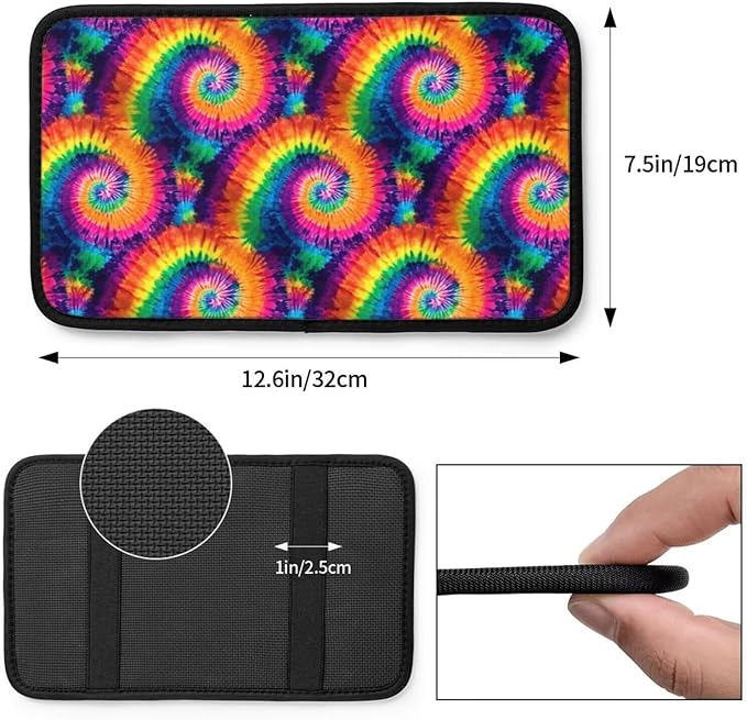 Car Center Console Cushion Pad Colorful Tie Dye Arm Rest Pads Universal Armrest Box Cover Protector Rainbow Comfortable Car Decor Accessories Auto Center Console Lid Covers