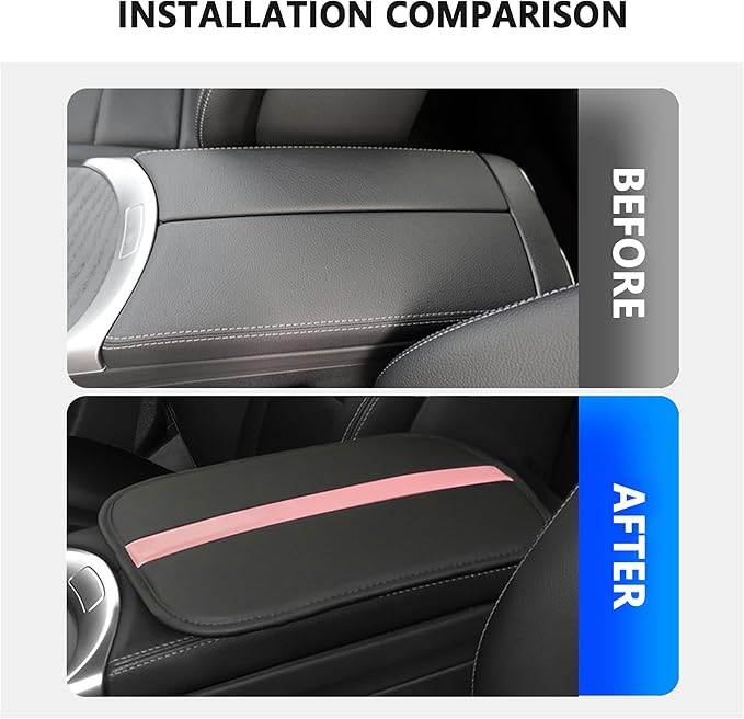 Car Center Console Cover,Leather Arm Rest Cover for Car Keep Scratches on Center Console,Striped Patchwork Middle Console Cover Car Accessories Interior for Most Vehicles (Black/Pink)