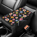 BIGCARJOB Stylish Daisy Print Armrest Pad with Pocket Universal Car Center Console Cover Hippie Daisy Print Car Armrest Storage Box Middle Console Cover Universal Armrest Cover Cushion
