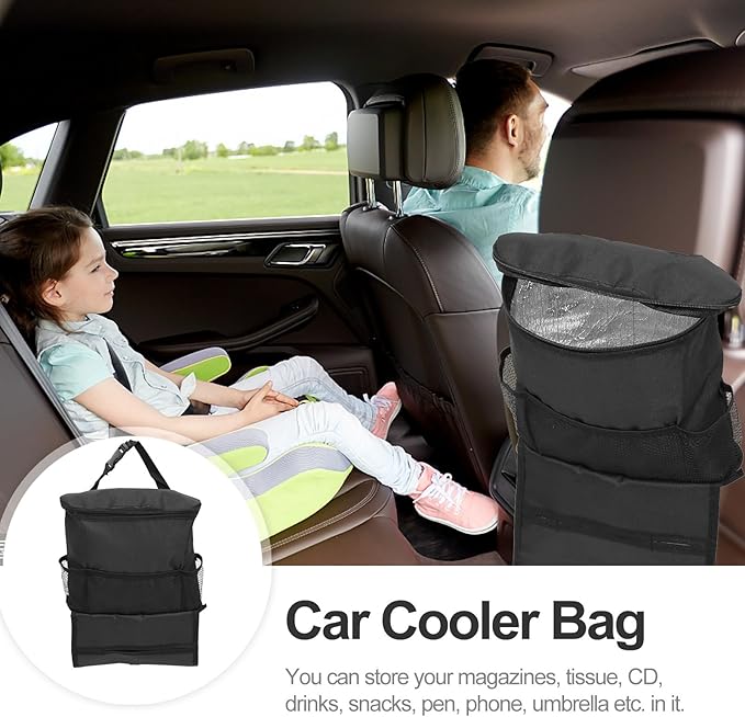 Car Seat Back Cooler Bag Insulated Ice Backpack Hanging Organizer for Backseat Storage Travel and Outdoor Use Black