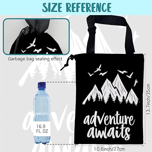 KXWQTRDD Adventure Awaits Car Garbage Bag Mountain and Bird Hanging Canvas Car Trash Bag Drawstring Car Back Seat Organizer for Car Back Front Seat Console with Adjustable Buckle