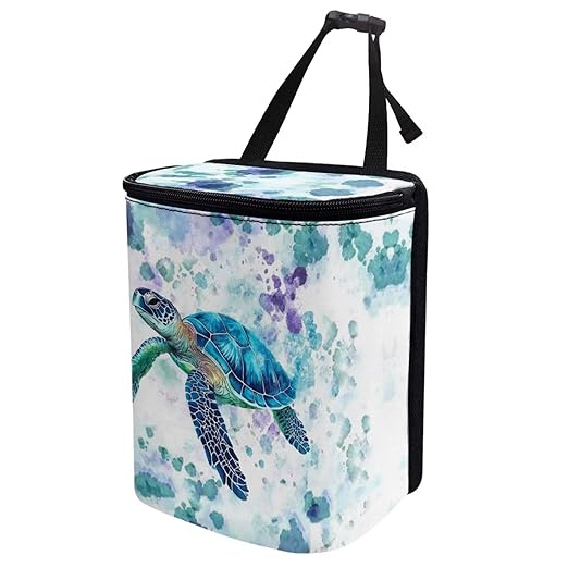 DISNIMO Tie Dye Sea Turtle Car Trash Can with Lid, Car Accessories Leak-Proof Waterproof Car Garbage Bin Collapsible Portable Car Storage Organizer Trash Bag for Car SUV Trucks