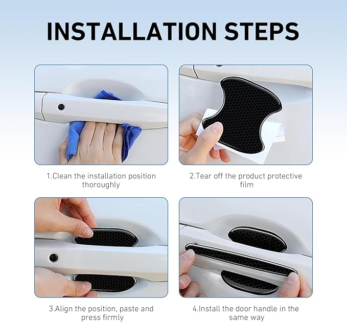 8PCS Car Door Handle Protectors, Anti-Scratch Anti-Bumping Car Doors Handle Bowl Sticker, Reflective Auto Door Handles Paint Protective Film, Universal Protection Guard for Most Cars (Black)