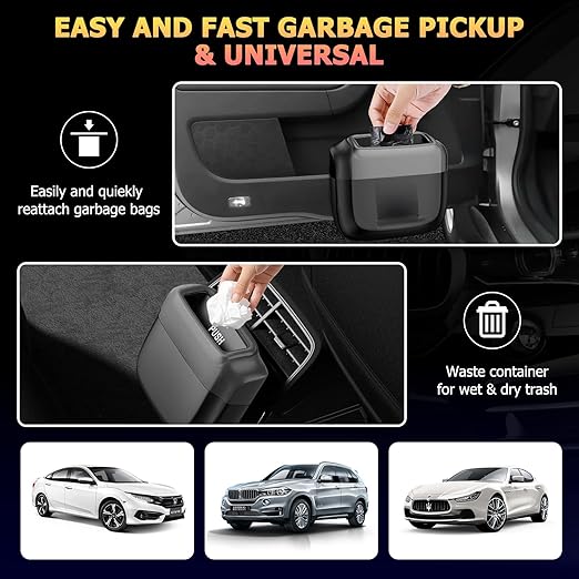 Car Trash Can with Lid, Built-in Storage Garbage Bag, Vehicle Trash Accessories for Interior, Mini Garbage Bin for Automotive, Home, Office, Kitchen, with 30pcs Trash Bags