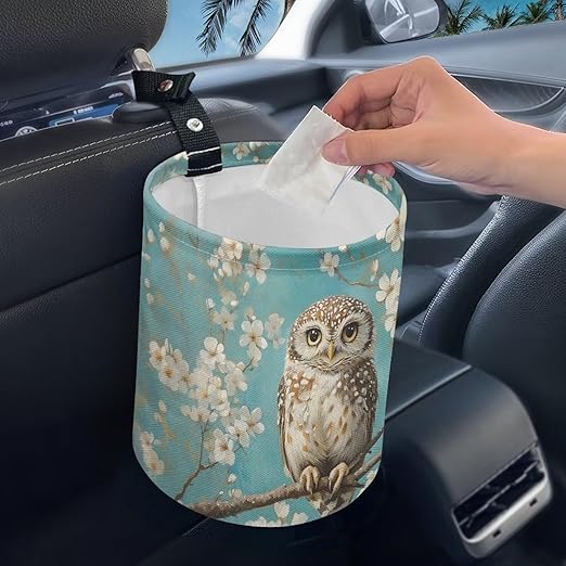 Brosoneto Owl Floral Car Trash Can Garbage Bin Universal Hanging Cars Garbage Can Cars Interior Accessories Fit Most Vehicle SUV Truck