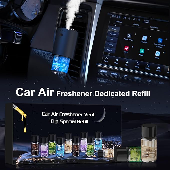 SURJVER Car Air Freshener Refill, Delivers Over 3000 Sprays, Five Scents, Long-Lasting Freshness Refill (10 Bottles)