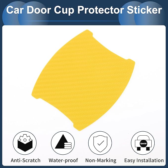 3D Car Door Handle Scratch Protector, 84x94mm Removable Magnetic Car Door Handle Protective Film Yellow, 4 Pcs