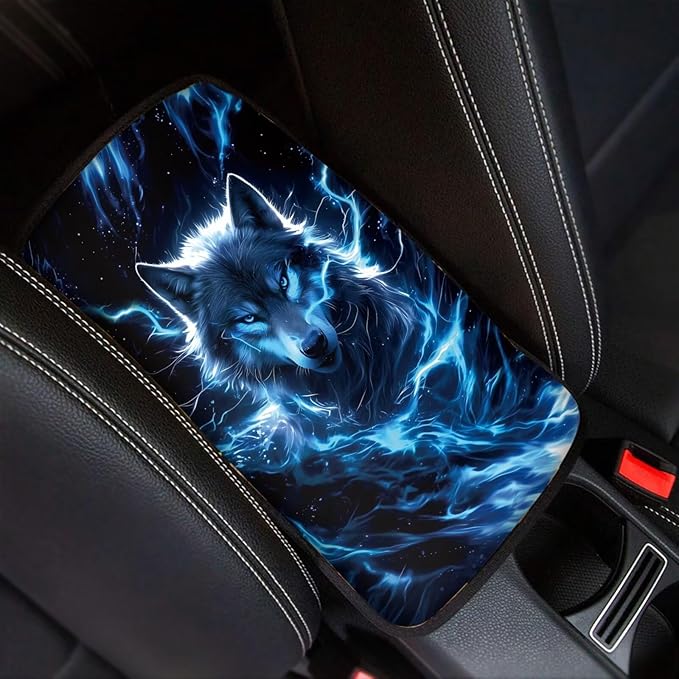 Cool Wolf Auto Console Armrest Cover Arm Rest Car Comfortable Armrest Console Cover Easy to Install Fashion Auto Interior Universal Fit Most Cars Women Men