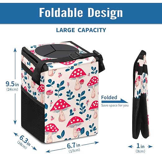 GVGHIDZ Car Trash Can – Multi-Purpose, Lightweight and Portable with Durable Water-Resistant Coating, No Installation Required, Practical and Ample Capacity, Variety of Colors.Mushroom