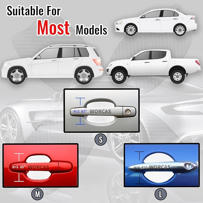 WORCAS 4Pcs Semi-Transparent Carbon Fiber Like Car Door Handle Cup Protective Sticker Auto Door Paint Guard(S)