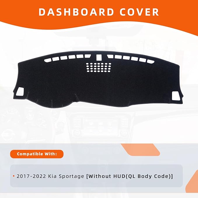 KEYOOG Dashboard Cover Dash Mat Fit for K-ia Sportage 2022-2017 (for QL Body Code,Without HUD Models),Car Dash Board Mat Anti-Glare Carpet,Non-Slip Pad Sunshield Protector (Black)