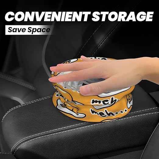 Gudetama Cute Car Trash Can Leak Proof Hanging Waterproof Garbage Can Multipurpose Trash Bin for Car SUV Front Seat Headrest Collapsible and Portable Storage Pocket